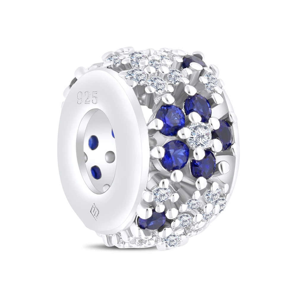 Sterling Silver 925 CHARM Rhodium Plated Embedded With Sapphire Corundum And White CZ