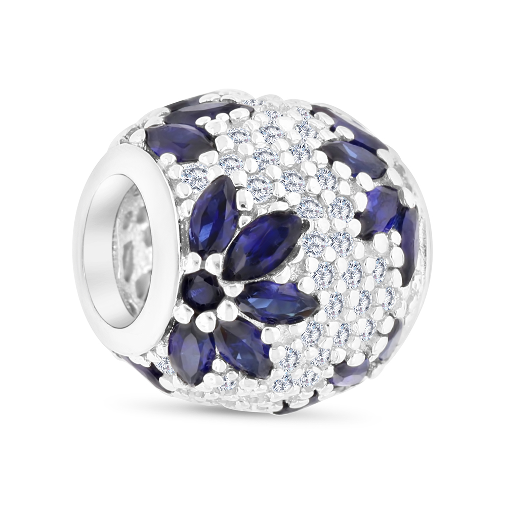 Sterling Silver 925 CHARM Rhodium Plated Embedded With Sapphire Corundum And White CZ