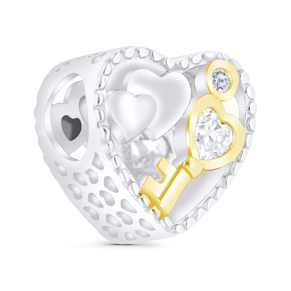 Sterling Silver 925 CHARM Rhodium And Gold Plated Embedded With White CZ