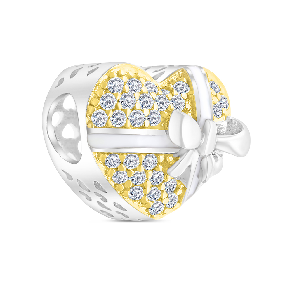 Sterling Silver 925 CHARM Rhodium And Gold Plated Embedded With White CZ