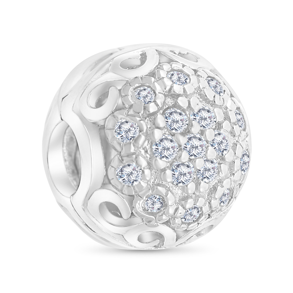 Sterling Silver 925 CHARM Rhodium Plated Embedded With White CZ