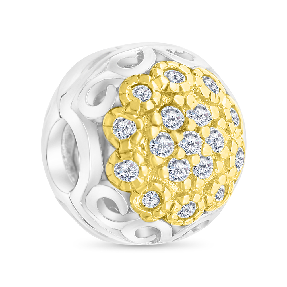 Sterling Silver 925 CHARM Rhodium And Gold Plated Embedded With White CZ