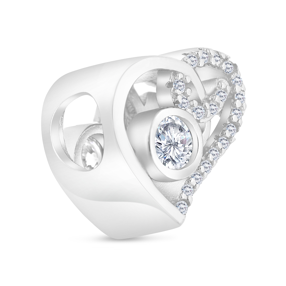 Sterling Silver 925 CHARM Rhodium Plated Embedded With White CZ