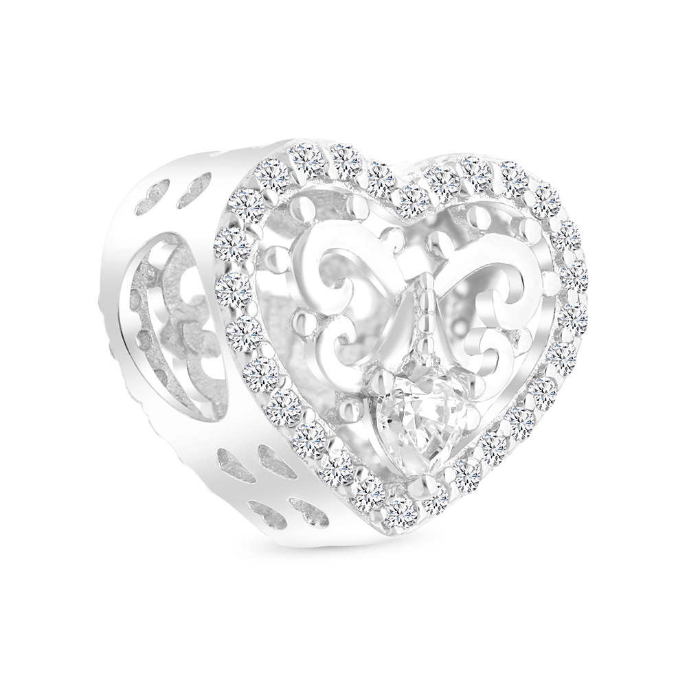 Sterling Silver 925 CHARM Rhodium Plated Embedded With White CZ