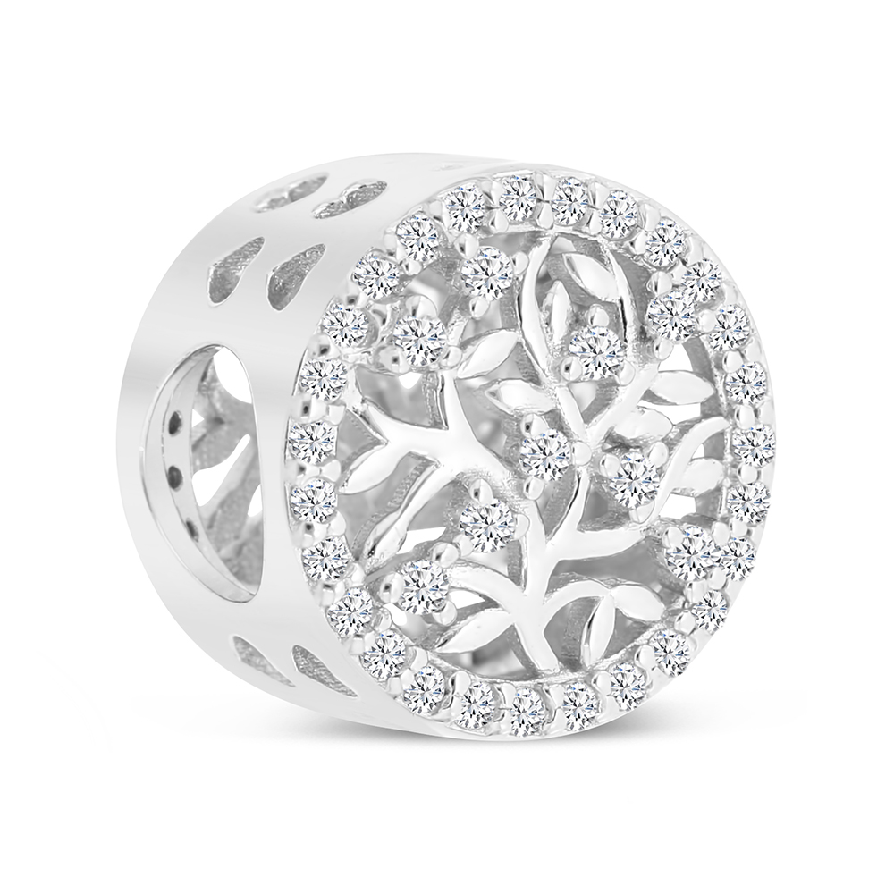 Sterling Silver 925 CHARM Rhodium Plated Embedded With White CZ