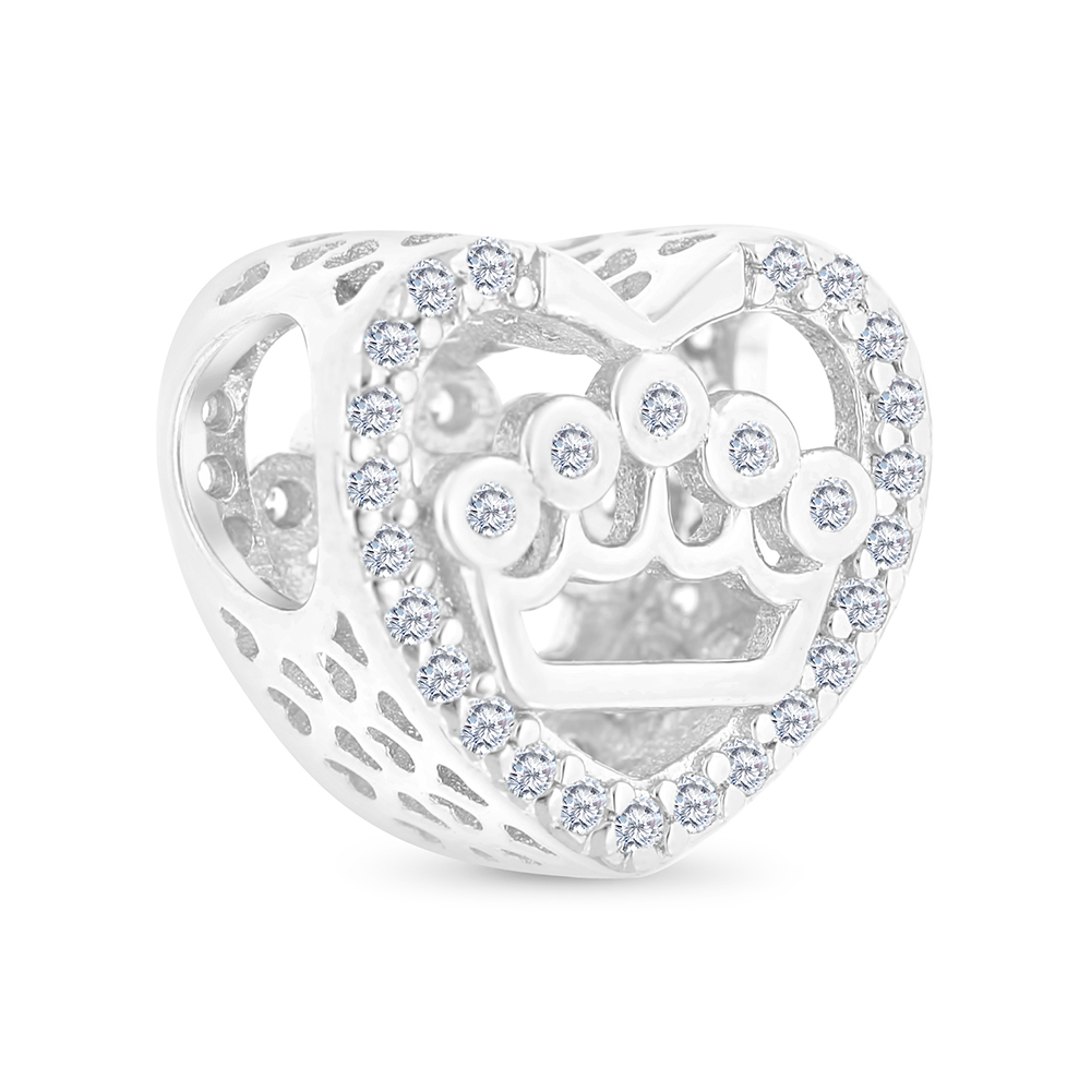 Sterling Silver 925 CHARM Rhodium Plated Embedded With White CZ