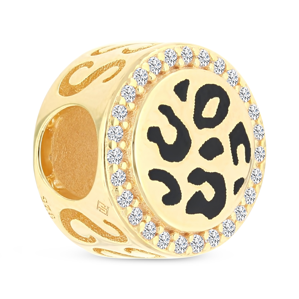 Sterling Silver 925 CHARM Gold Plated Embedded With White CZ