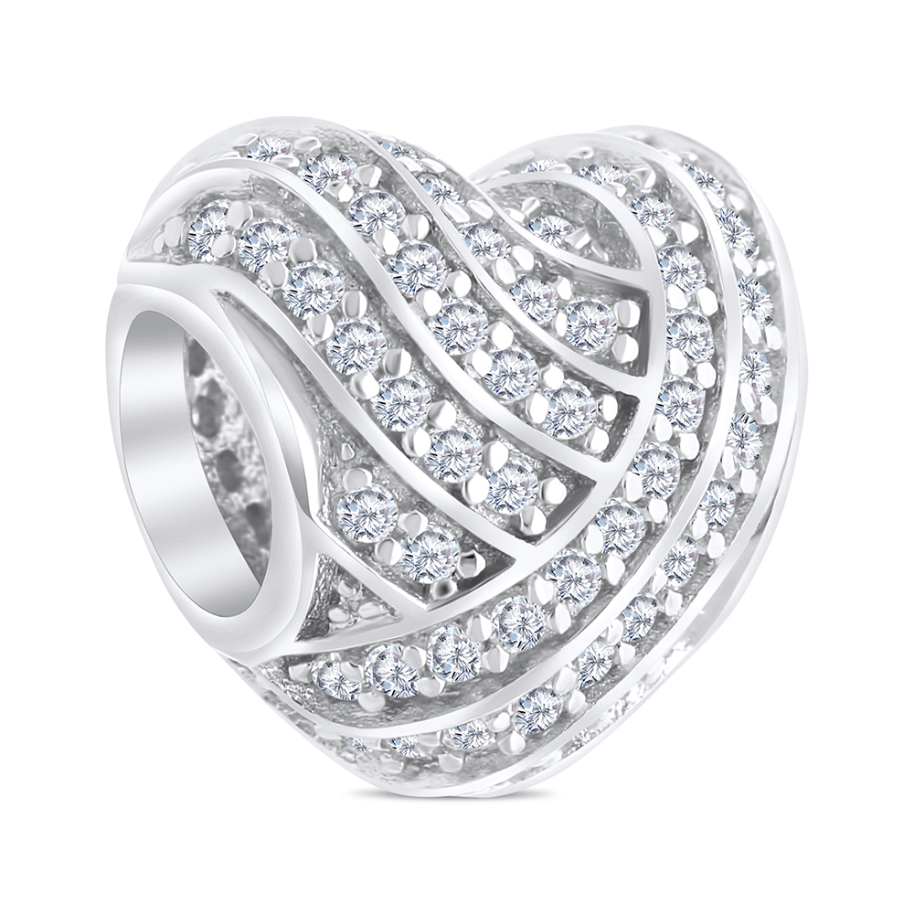 Sterling Silver 925 CHARM Rhodium Plated Embedded With White CZ