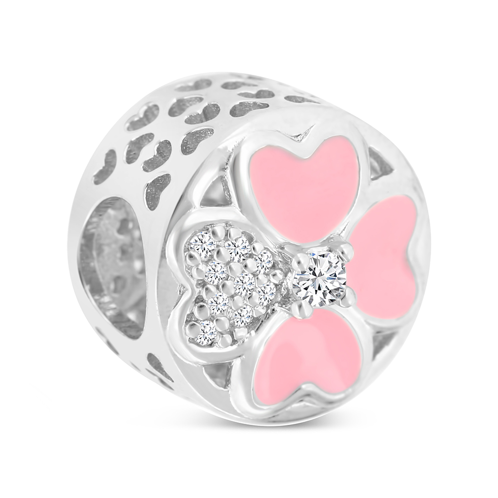 Sterling Silver 925 CHARM Rhodium Plated Embedded With White CZ