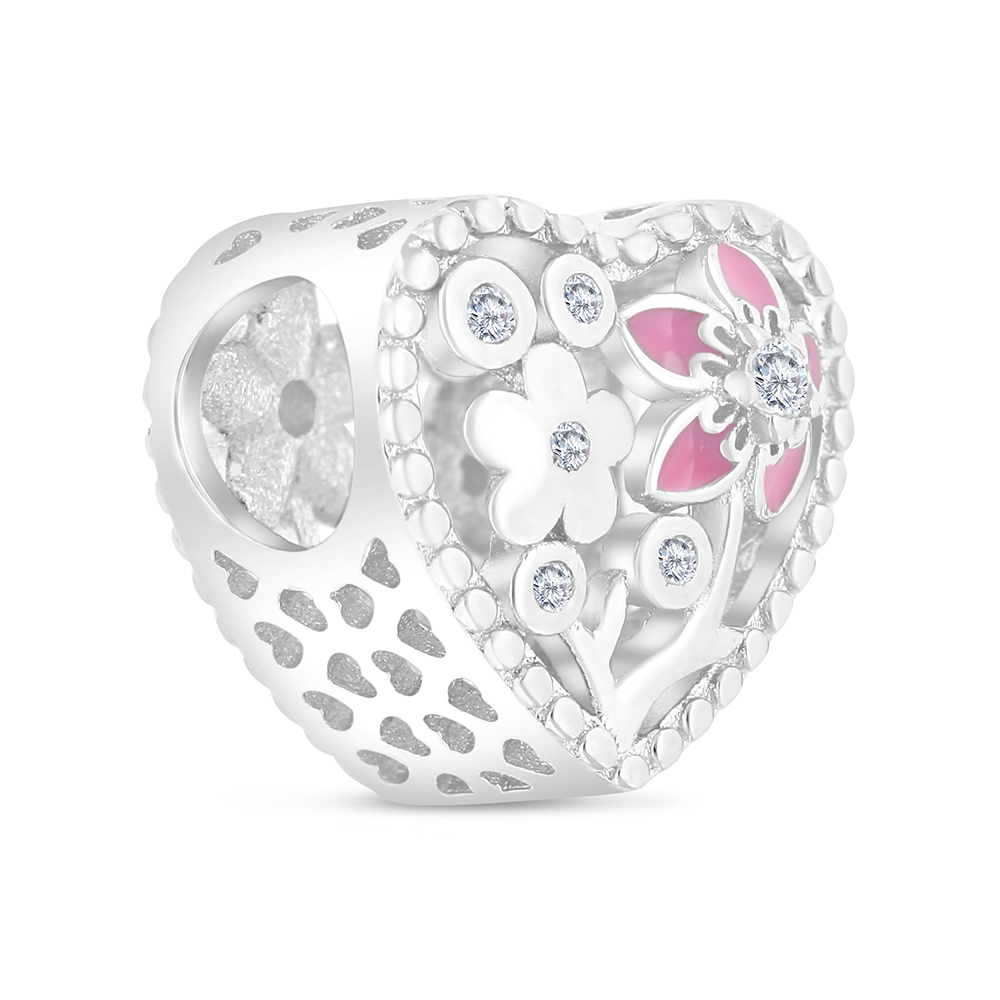 Sterling Silver 925 CHARM Rhodium Plated Embedded With White CZ