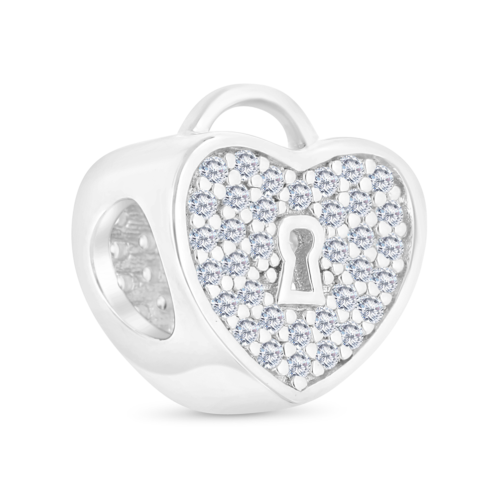 Sterling Silver 925 CHARM Rhodium Plated Embedded With White CZ