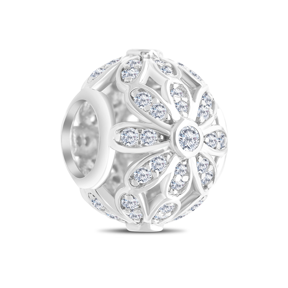 Sterling Silver 925 CHARM Rhodium Plated Embedded With White CZ