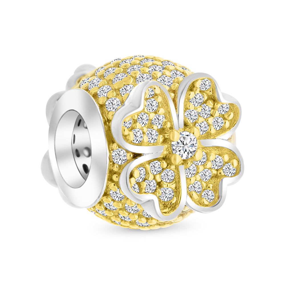 Sterling Silver 925 CHARM Rhodium And Gold Plated Embedded With White CZ