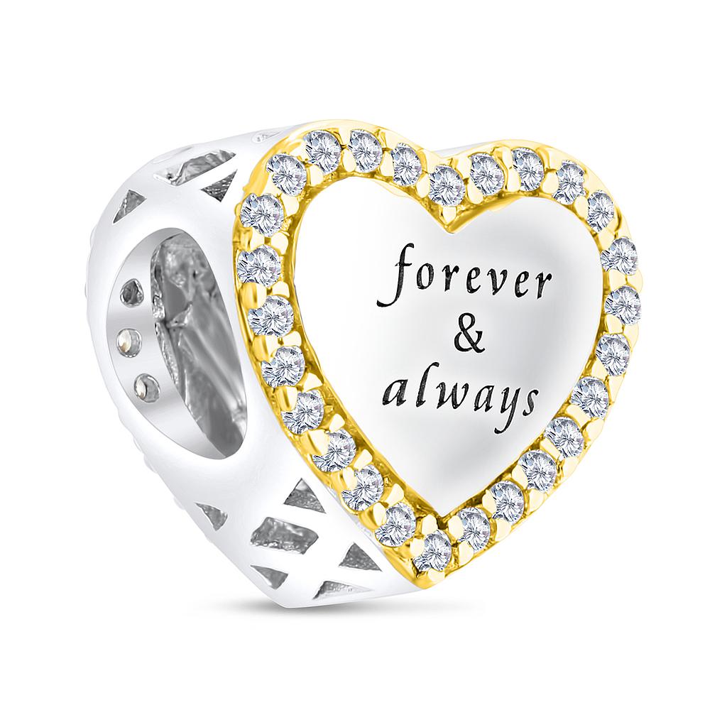 Sterling Silver 925 CHARM Rhodium And Gold Plated Embedded With White CZ