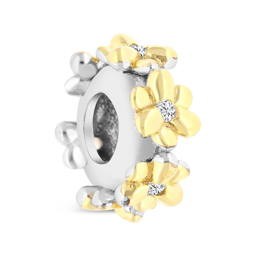 Sterling Silver 925 CHARM Rhodium And Gold Plated Embedded With White CZ