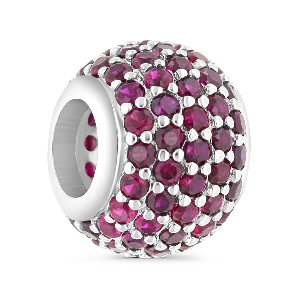 Sterling Silver 925 CHARM Rhodium Plated Embedded With Ruby Corundum