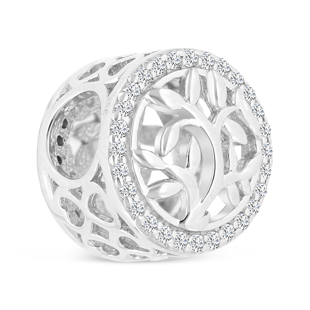 Sterling Silver 925 CHARM Rhodium Plated Embedded With White CZ