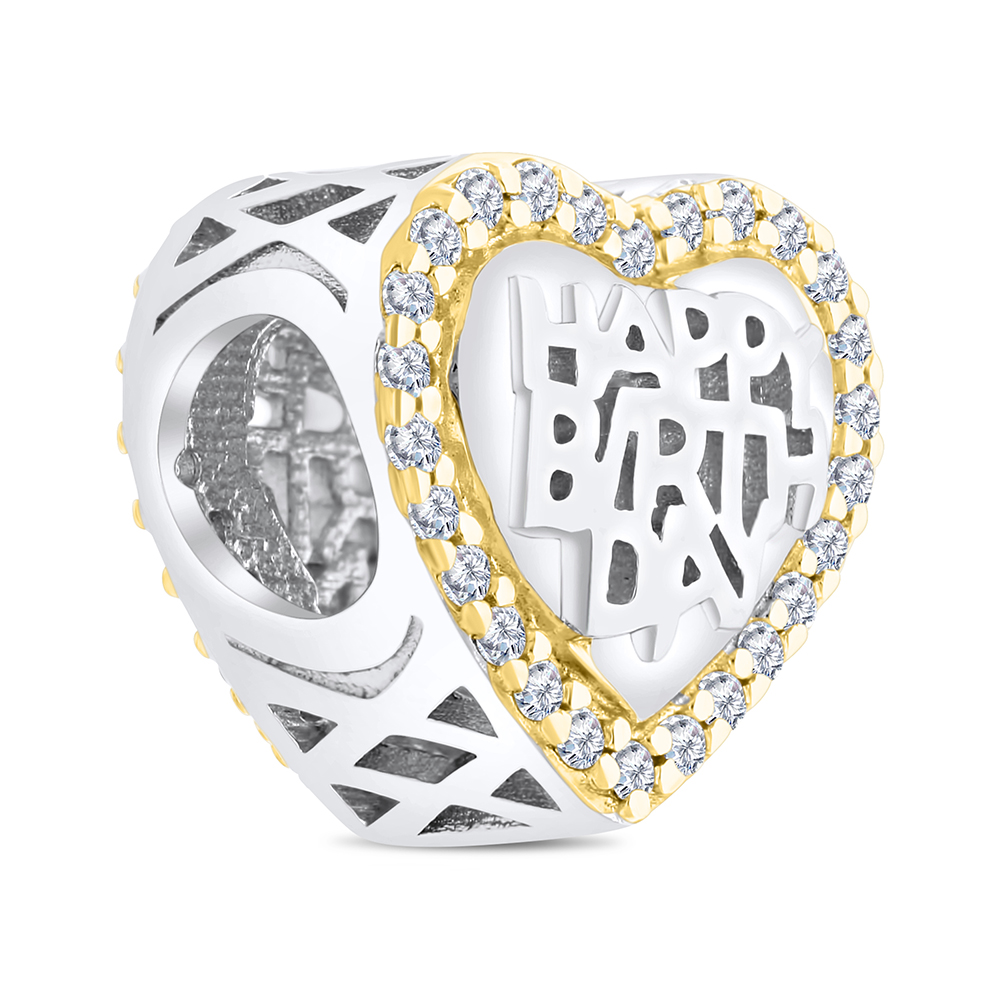 Sterling Silver 925 CHARM Rhodium And Gold Plated Embedded With White CZ