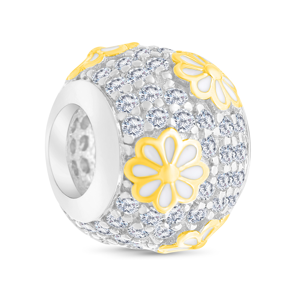 Sterling Silver 925 CHARM Rhodium And Gold Plated Embedded With White CZ