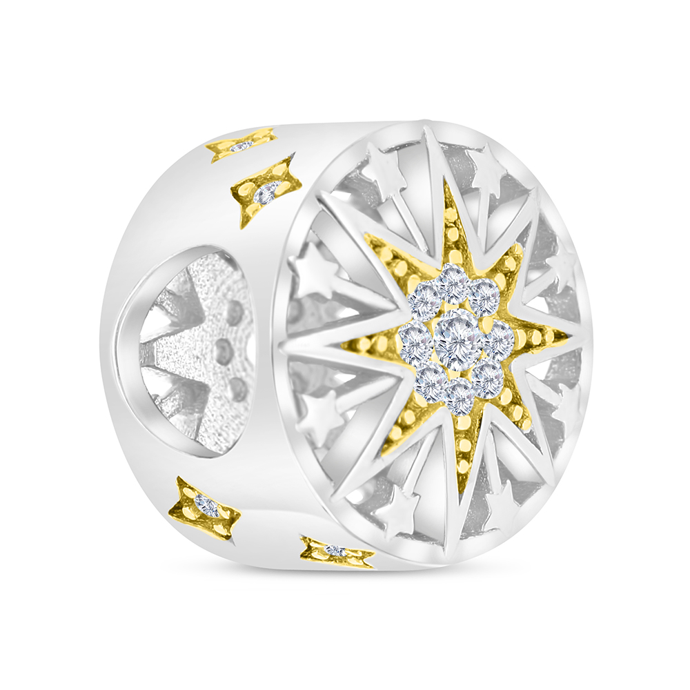 Sterling Silver 925 CHARM Rhodium And Gold Plated Embedded With  White CZ