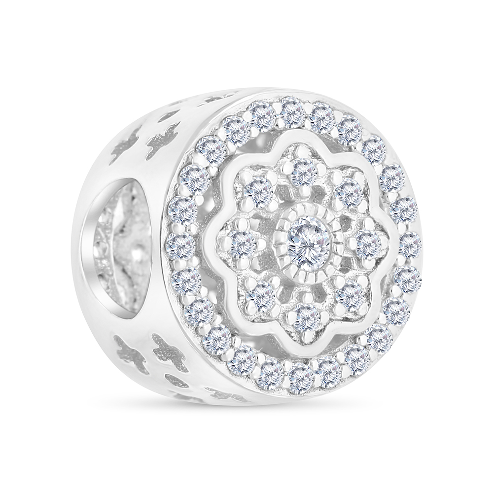 Sterling Silver 925 CHARM Rhodium Plated Embedded With White CZ