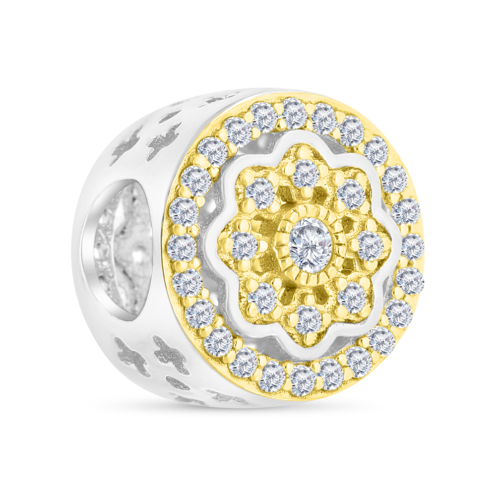 Sterling Silver 925 CHARM Rhodium And Gold Plated Embedded With White CZ