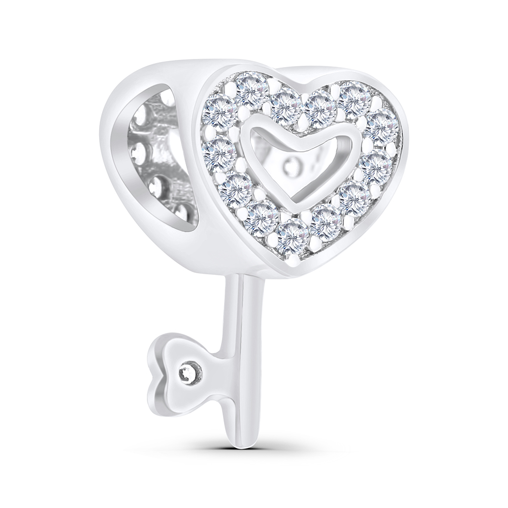 Sterling Silver 925 CHARM Rhodium Plated Embedded With White CZ