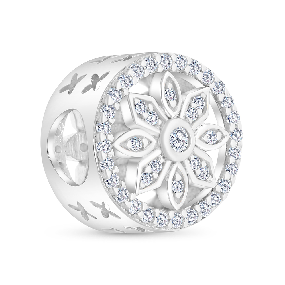 Sterling Silver 925 CHARM Rhodium Plated Embedded With White CZ