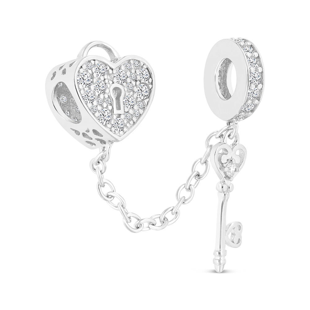 Sterling Silver 925 CHARM Rhodium Plated Embedded With White CZ