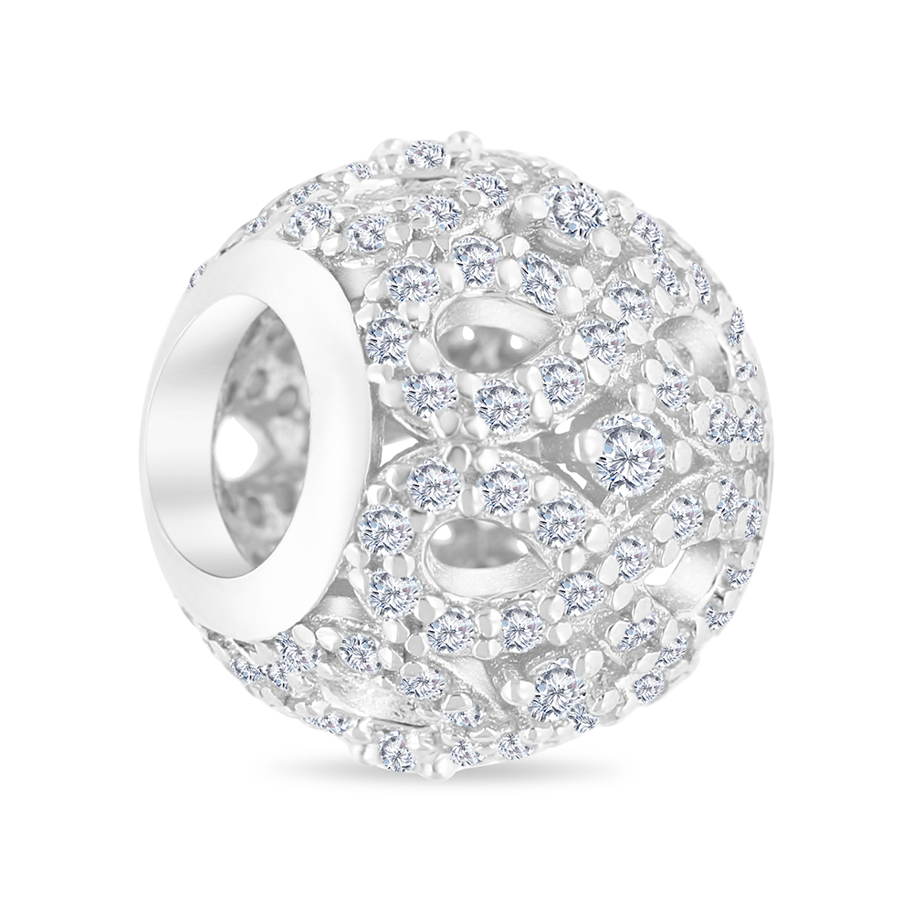 Sterling Silver 925 CHARM Rhodium Plated Embedded With White CZ