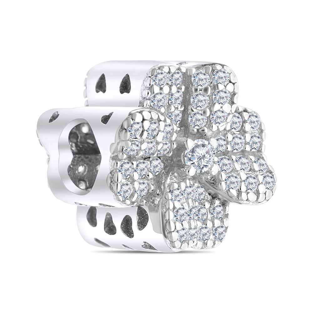 Sterling Silver 925 CHARM Rhodium Plated Embedded With White CZ