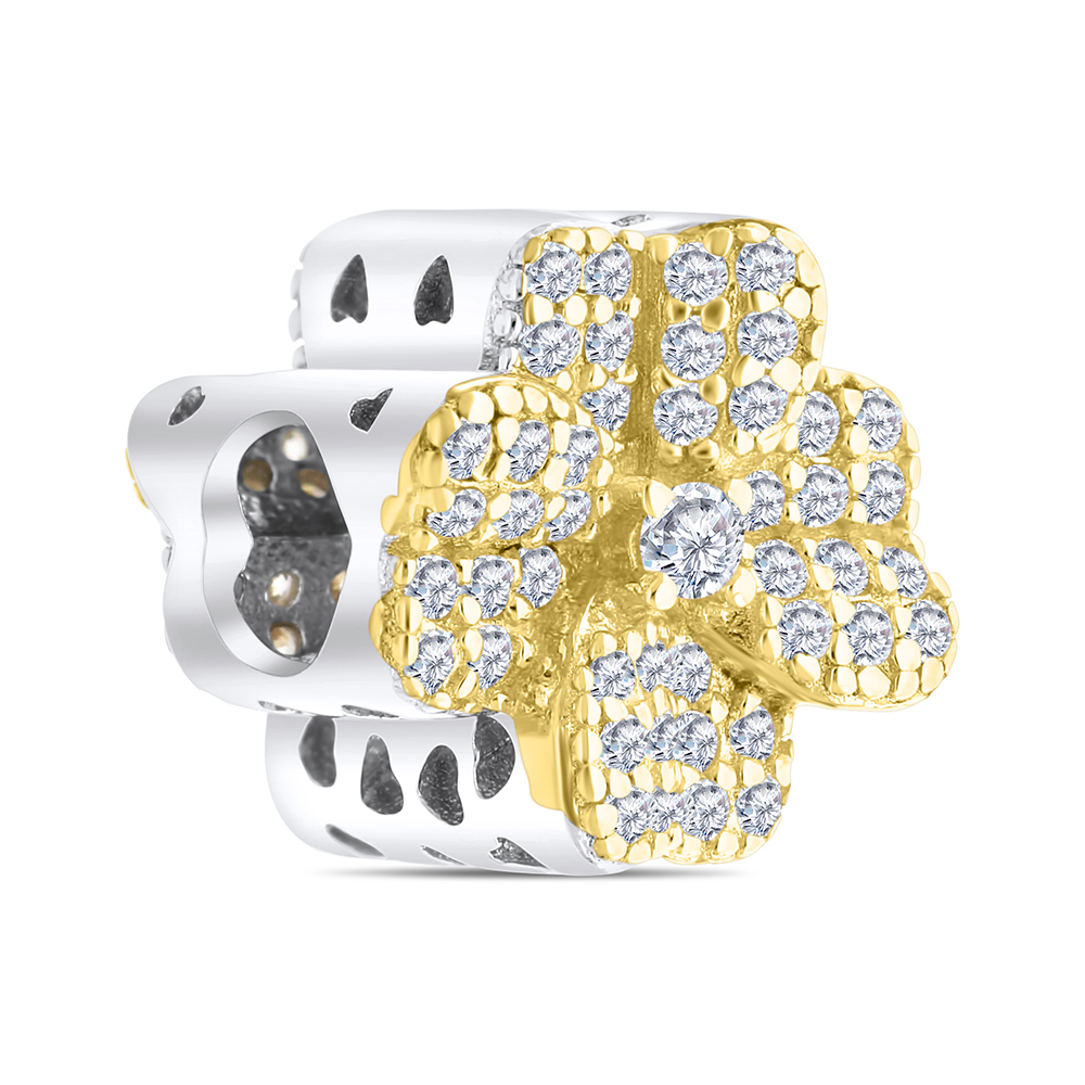 Sterling Silver 925 CHARM Rhodium And Gold Plated Embedded With White CZ