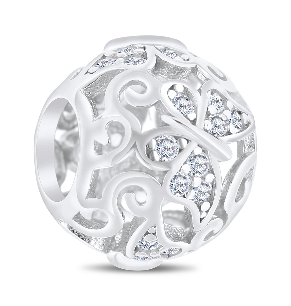 Sterling Silver 925 CHARM Rhodium Plated Embedded With White CZ