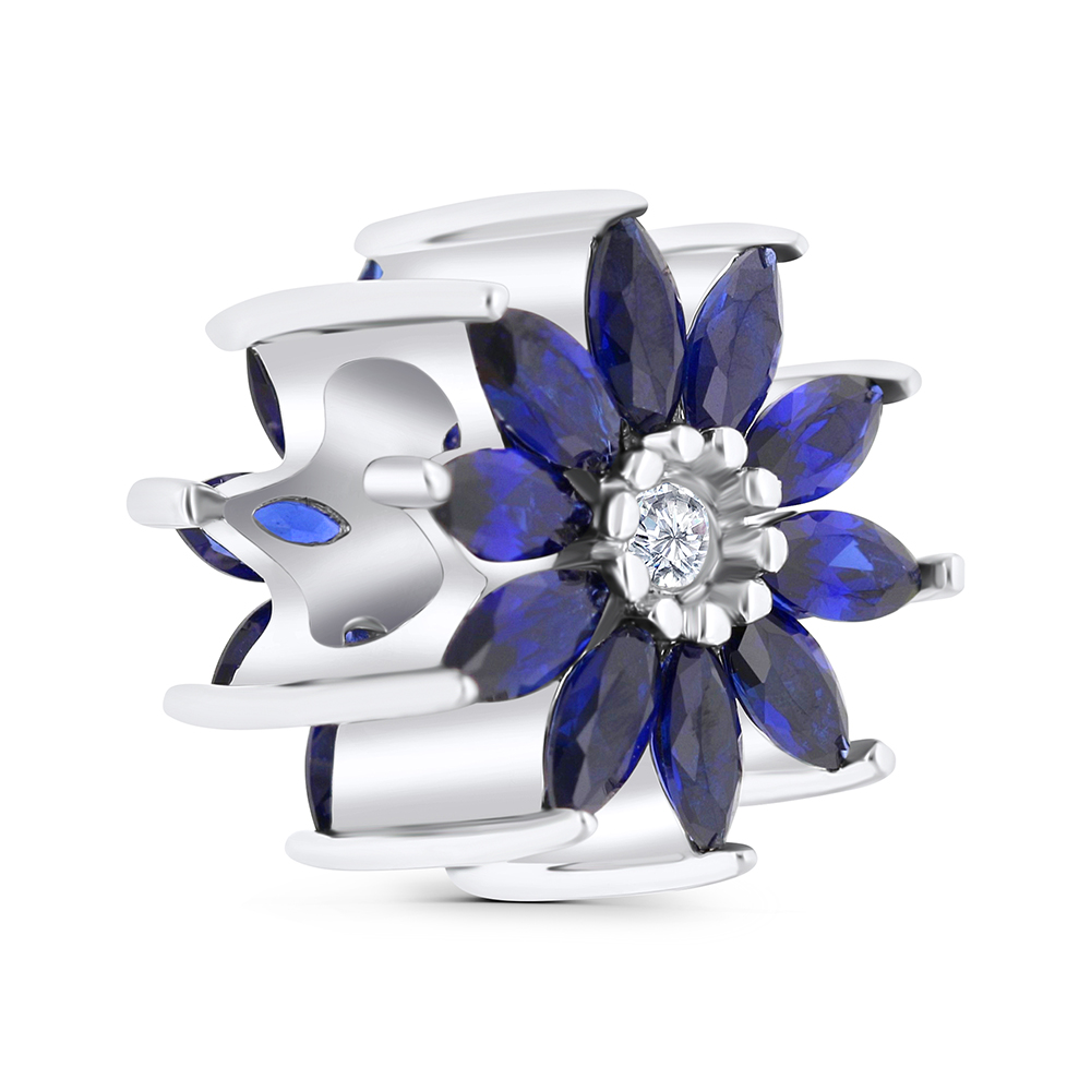 Sterling Silver 925 CHARM Rhodium Plated Embedded With Sapphire Corundum And White CZ