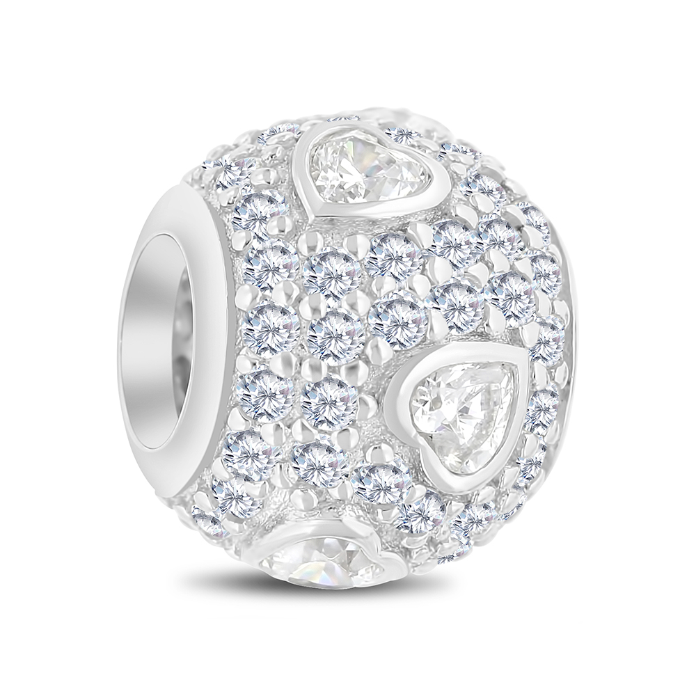 Sterling Silver 925 CHARM Rhodium Plated Embedded With White CZ