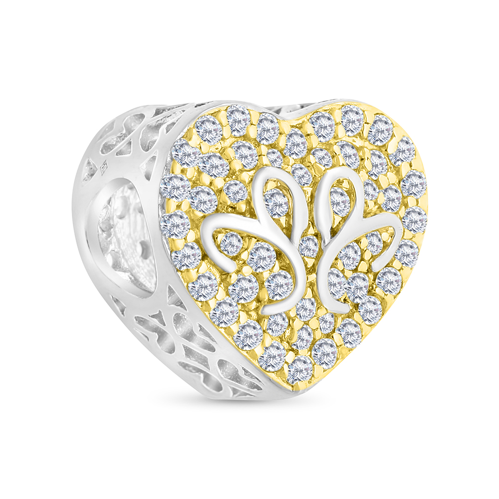 Sterling Silver 925 CHARM Rhodium And Gold Plated Embedded With White CZ