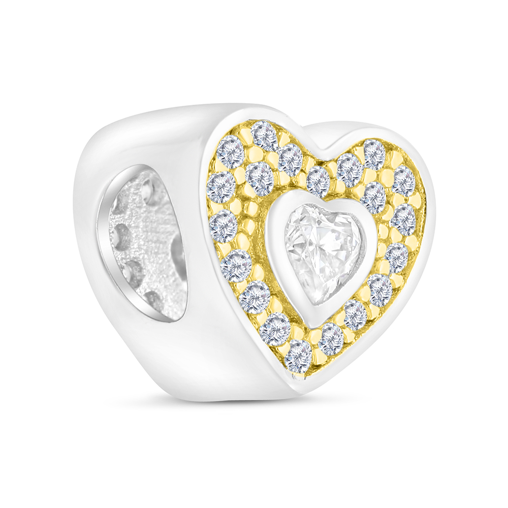 Sterling Silver 925 CHARM Rhodium And Gold Plated Embedded With  White CZ