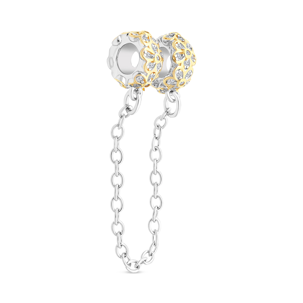 Sterling Silver 925 CHARM Rhodium And Gold Plated Embedded With White CZ