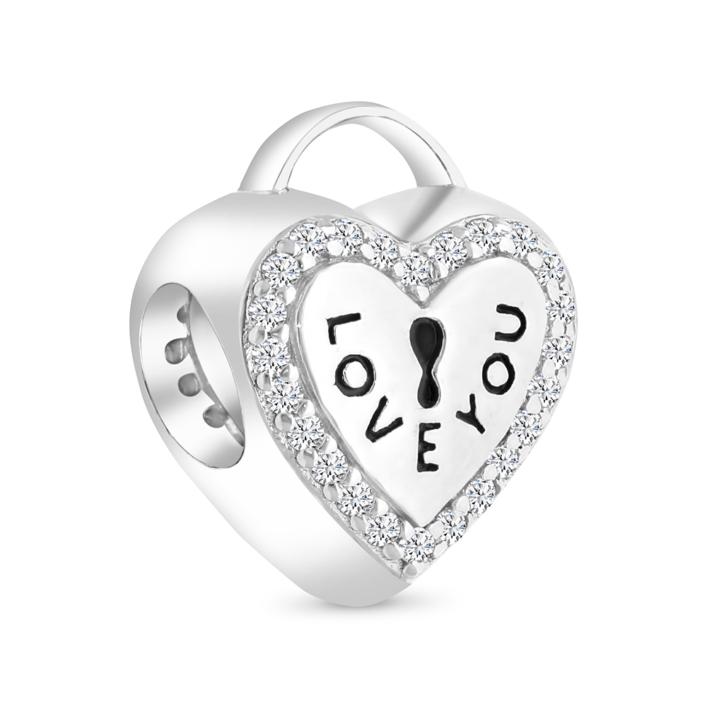 Sterling Silver 925 CHARM Rhodium Plated Embedded With White CZ