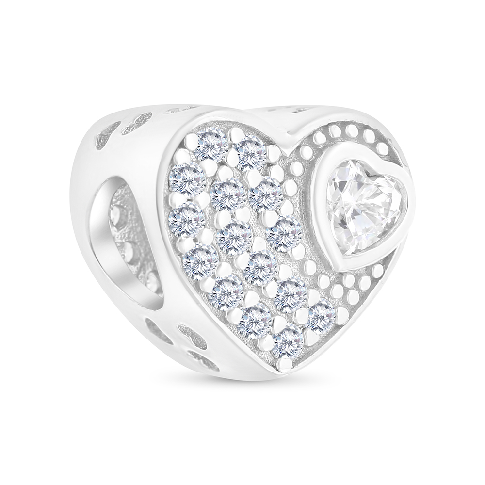 Sterling Silver 925 CHARM Rhodium Plated Embedded With White CZ