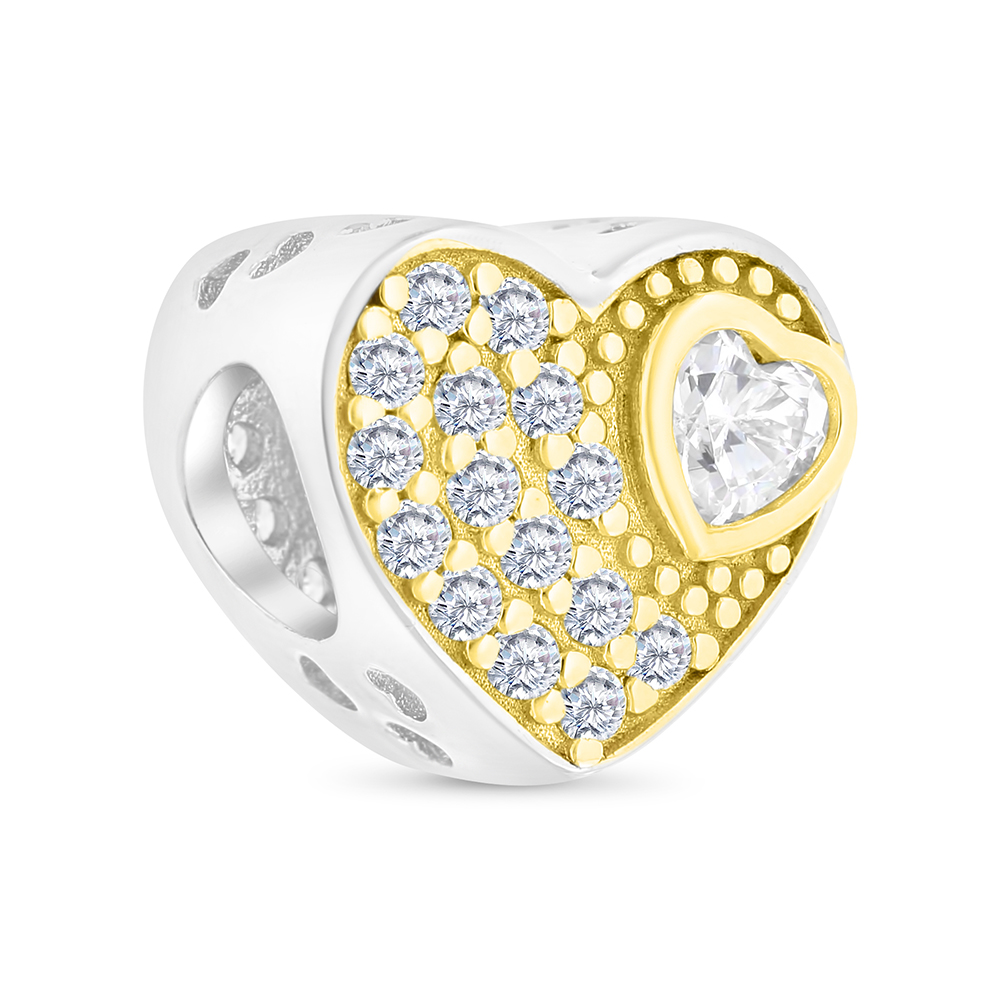 Sterling Silver 925 CHARM Rhodium And Gold Plated Embedded With White CZ