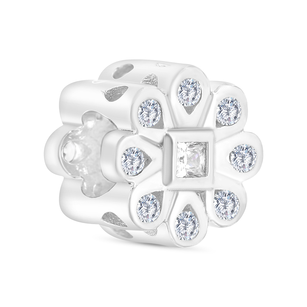 Sterling Silver 925 CHARM Rhodium Plated Embedded With White CZ