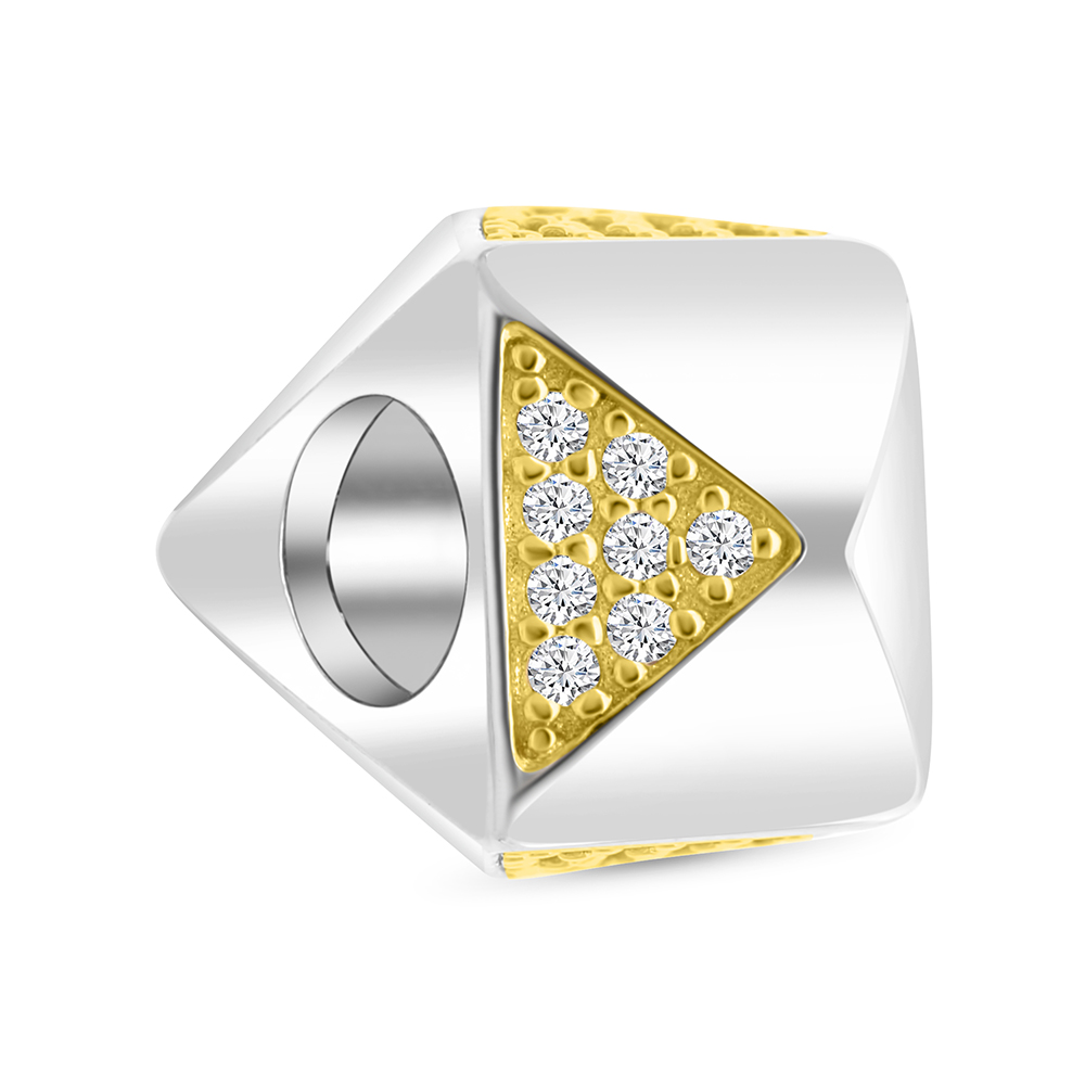 Sterling Silver 925 CHARM Rhodium And Gold Plated Embedded With White CZ