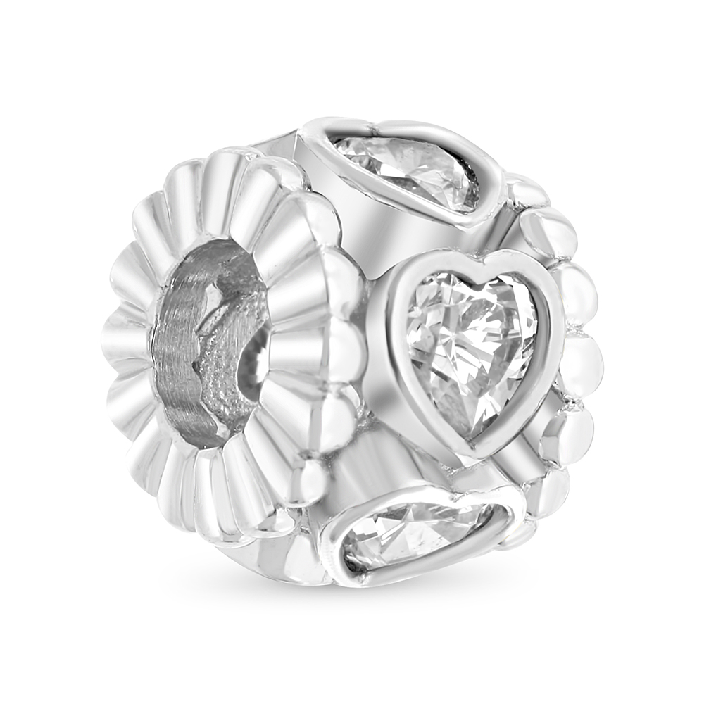 Sterling Silver 925 CHARM Rhodium Plated Embedded With White CZ