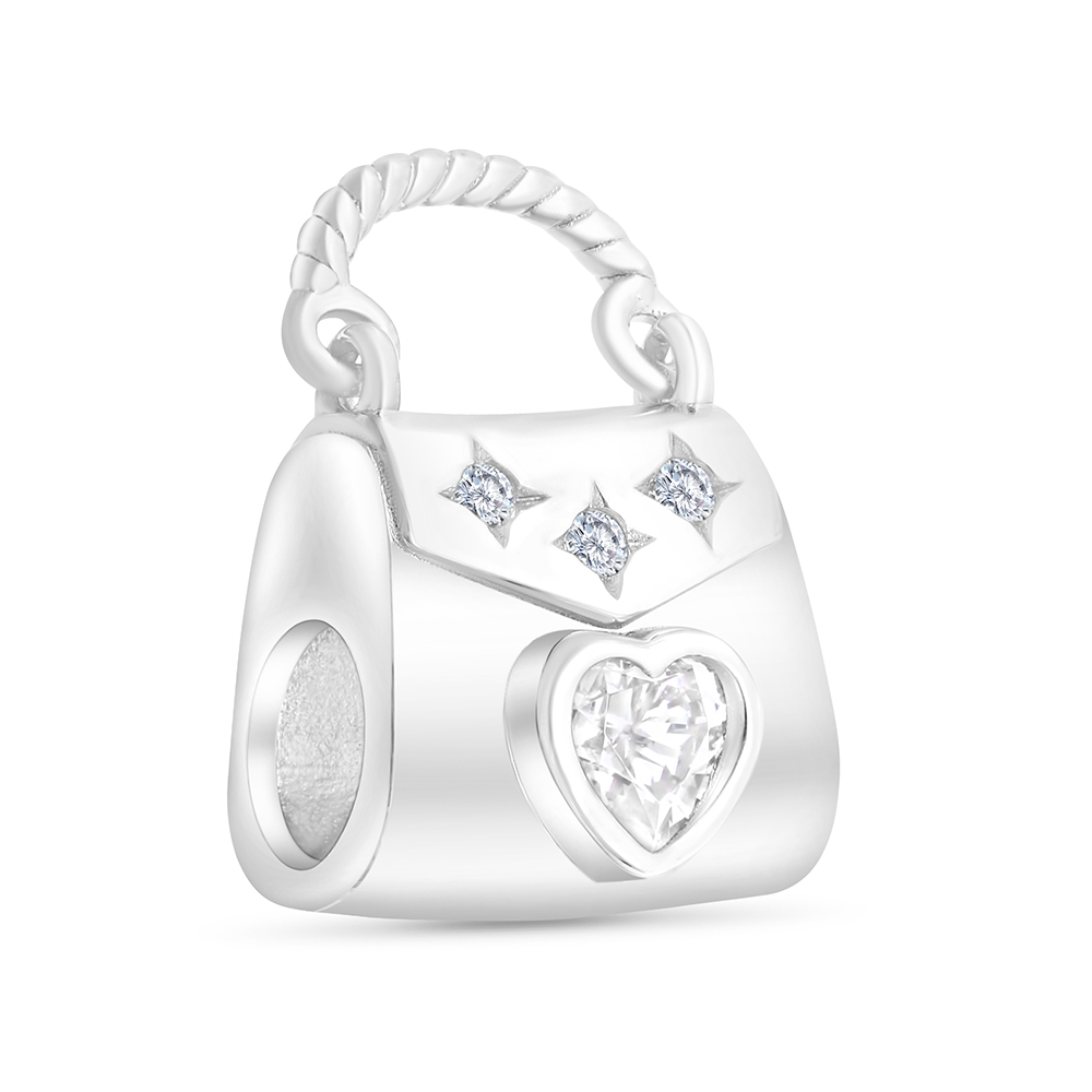 Sterling Silver 925 CHARM Rhodium Plated Embedded With White CZ