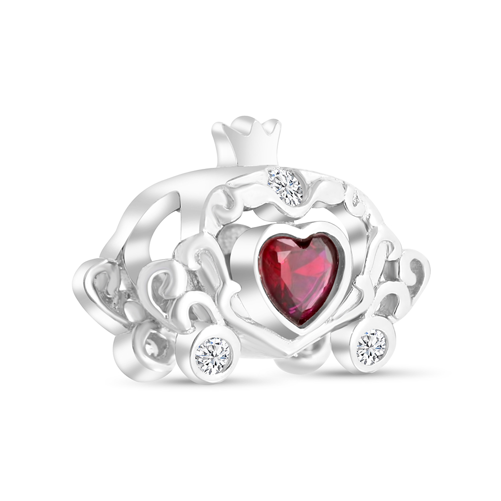 Sterling Silver 925 CHARM Rhodium Plated Embedded With Ruby Corundum And White CZ