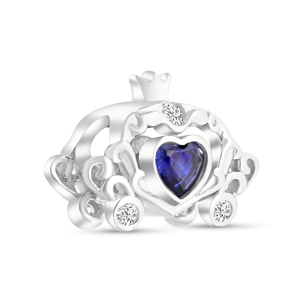 Sterling Silver 925 CHARM Rhodium Plated Embedded With Sapphire Corundum And White CZ