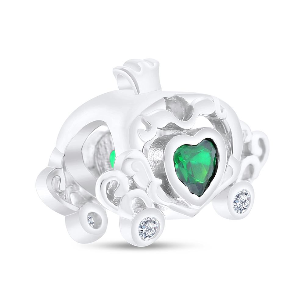 Sterling Silver 925 CHARM Rhodium Plated Embedded With Emerald Zircon And White CZ