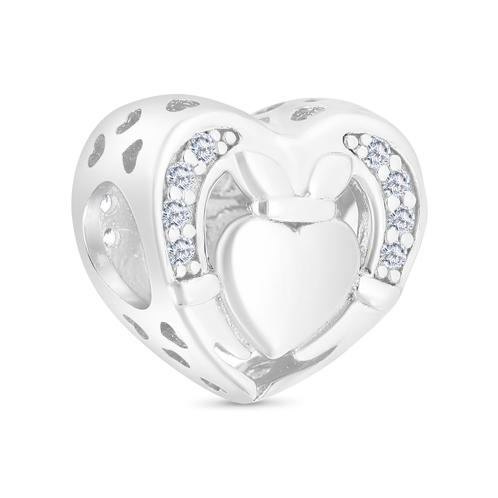 Sterling Silver 925 CHARM Rhodium Plated Embedded With White CZ