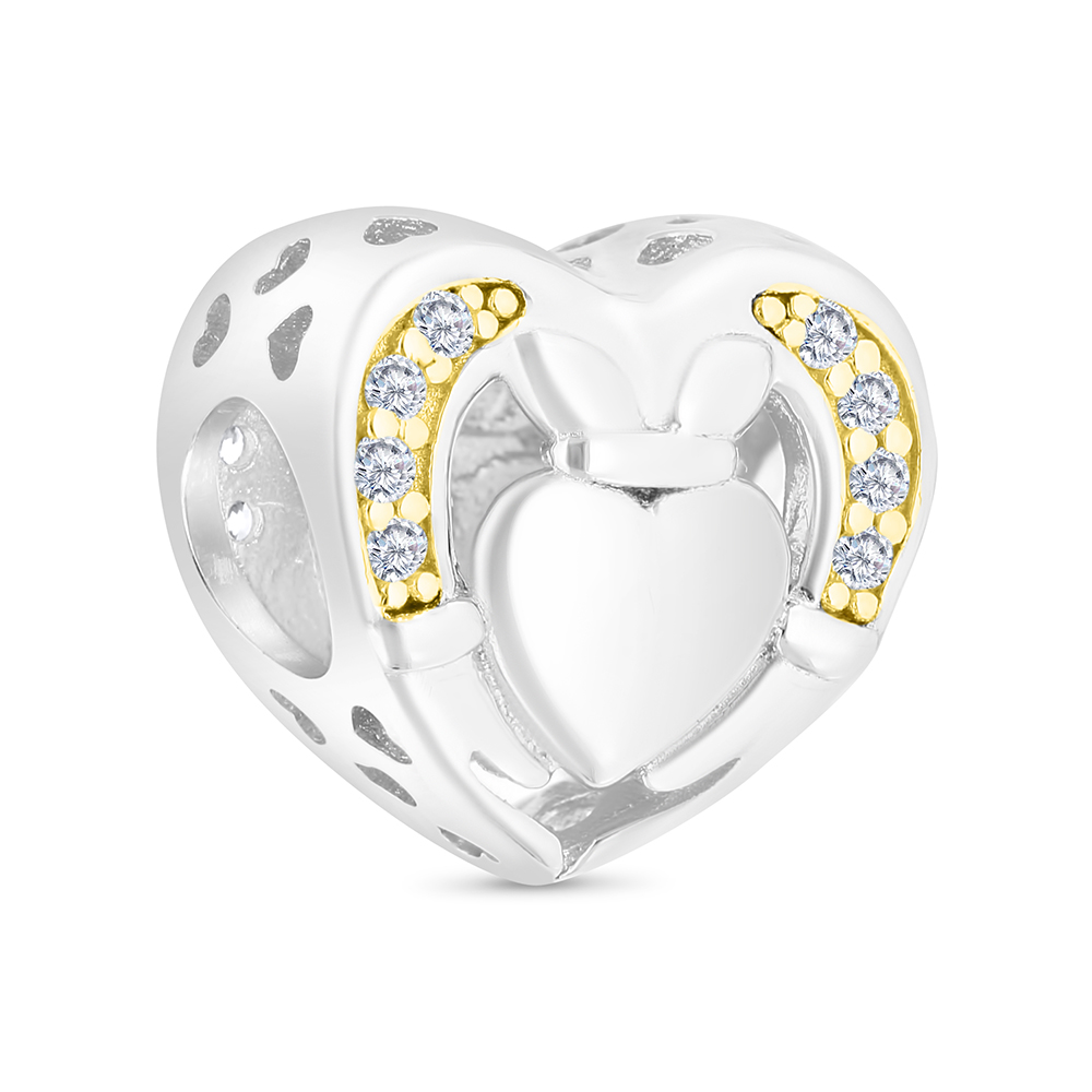 Sterling Silver 925 CHARM Rhodium And Gold Plated Embedded With White CZ